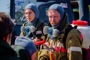 Добровольные пожарные тушат пожар в Могукоровке &copy;&nbsp;Фото Алисы Пелешенко, группа &laquo;Добровольные пожарные Кубани&raquo;