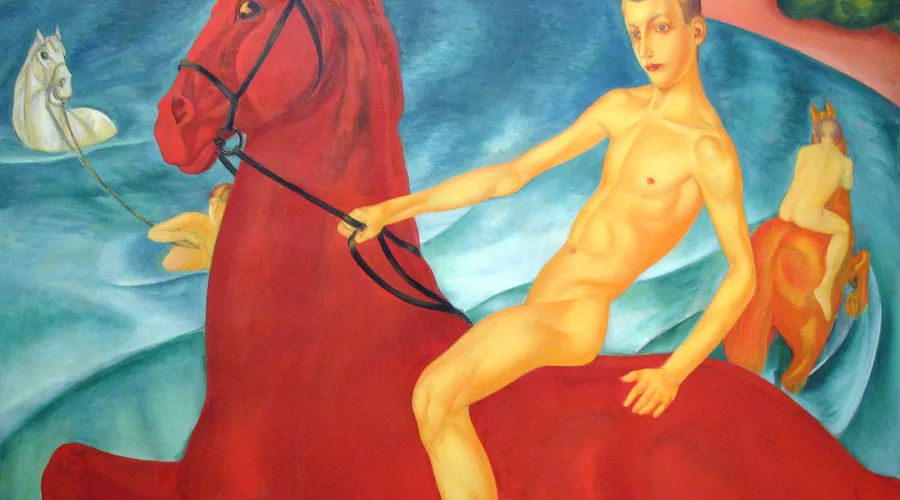 «Купание красного коня», 1912 год, холст и масло, Новая Третьяковская галерея, Москва &copy;&nbsp;Изображение является общественным достоянием