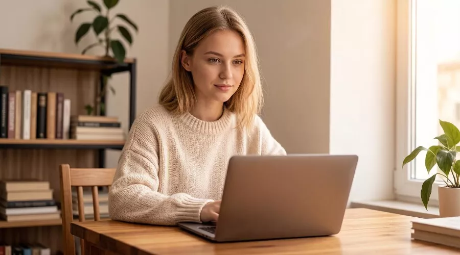женщина работает дома &copy;&nbsp;Изображение сгенерировано нейросетью GigaChat
