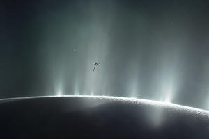 Зонд «Кассини» на фоне Энцелада © Фото с официального сайта НАСА, nasa.gov