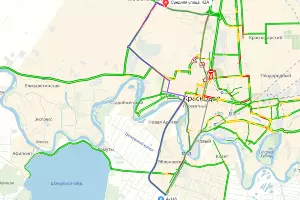 Маршрут через Краснодар &copy;&nbsp;Графика &laquo;Яндекс.Карты&raquo;