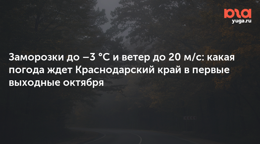 Заморозки до –3 °C и ветер до 20 м/с: какая погода ждет Краснодарский край в первые выходные октября