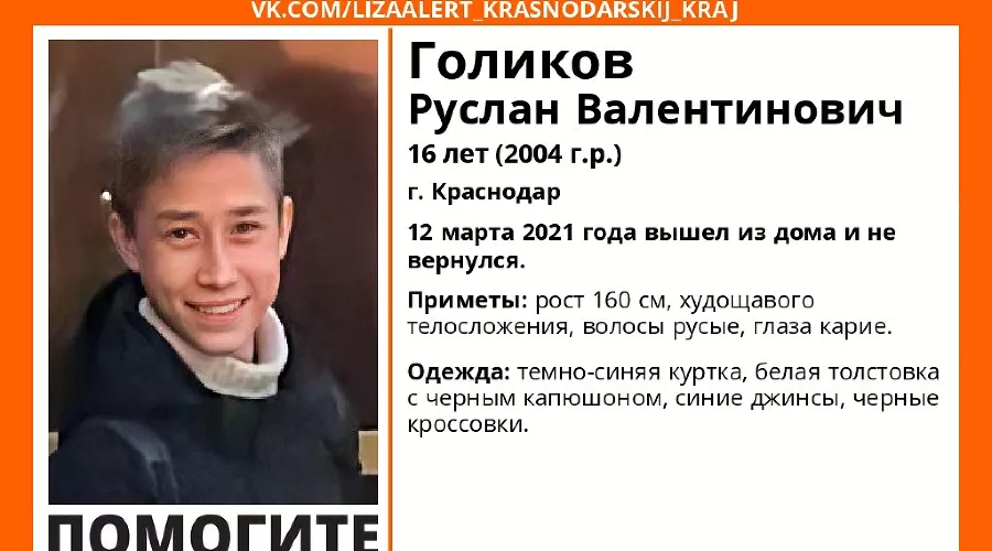 Ориентировка на поиск Руслана Голикова &copy;&nbsp;Фото поискового отряда &laquo;Лиза Алерт&raquo;