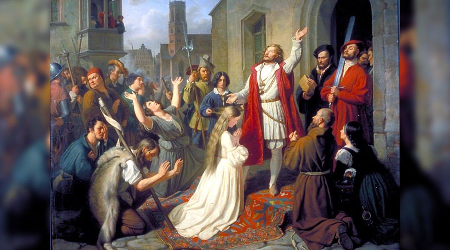 Иоанн Лейденский на крещении девушек &copy;&nbsp;Изображение является общественным достоянием