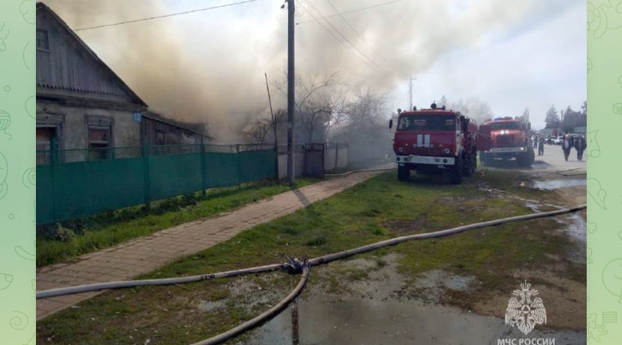 Последствия пожара в станице Платнировской 2 апреля 2023 г. © Скриншот фото в телеграм-канале «МЧС Кубани», T.me/mchs_kuban