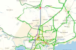 Маршрут через Краснодар &copy;&nbsp;Графика &laquo;Яндекс.Карты&raquo;