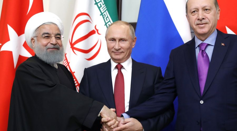 Хасан Рухани, Владимир Путин и Реджеп Тайип Эрдоган © Фото пресс-службы Кремля