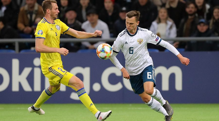 Матч Казахстан — Россия. Денис Черышев © Фото пресс-службы РФС