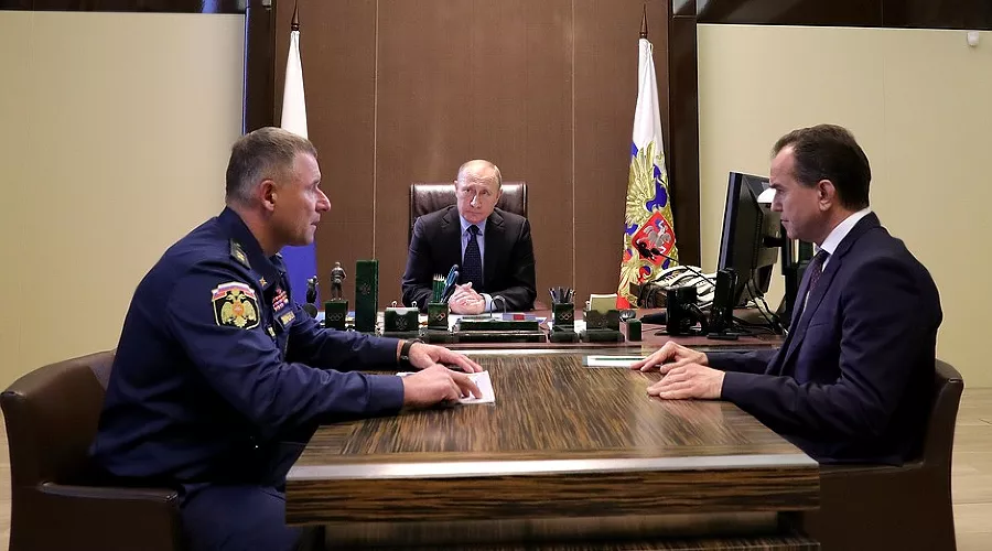 Евгений Зиничев, Владимир Путин и Вениамин Кондратьев &copy;&nbsp;Фото пресс-службы администрации Краснодарского края