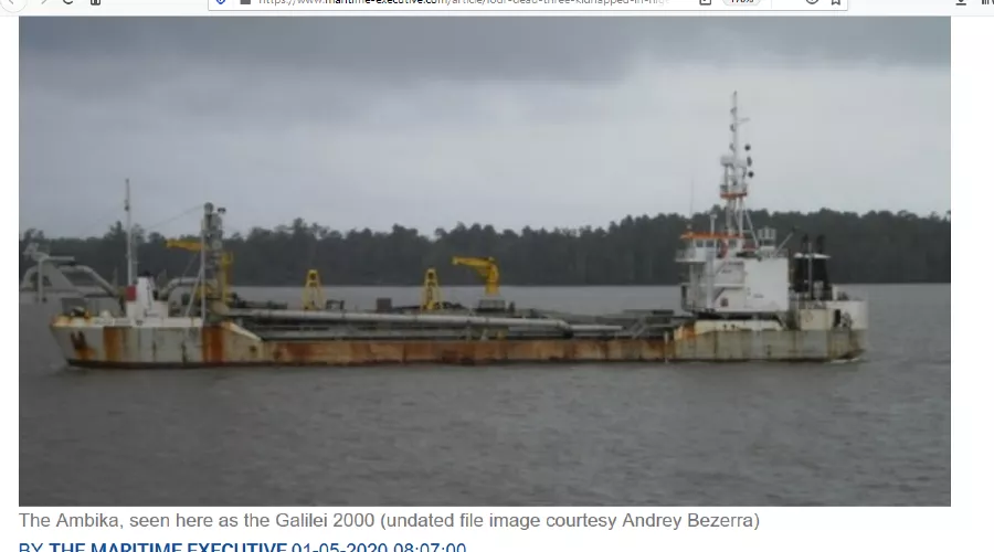 Судно AMBIKA &copy;&nbsp;Скриншот с сайта maritime-executive.com