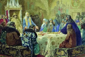 «Патриарх Никон пересматривает богослужебные книги», А. Д. Кившенко, 1880 год &copy;&nbsp;Изображение является общественным достоянием
