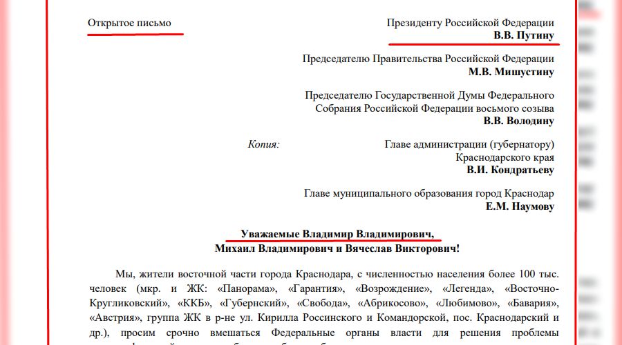  © Скриншот текста открытого письма президенту РФ