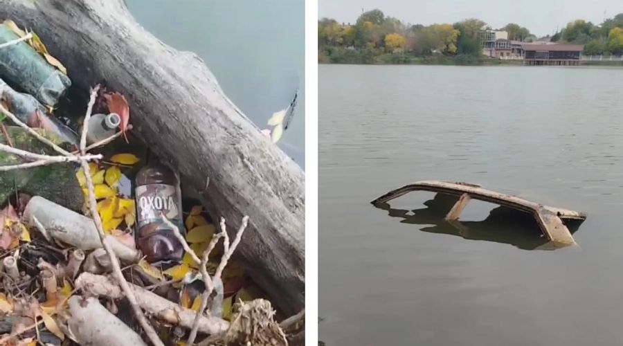  © Коллаж из скриншотов видео из телеграм-канала «Очистка и зарыбление Карасунов»