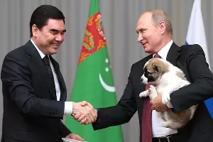 Президент Туркмении подарил Путину щенка алабая по кличке Верный &copy;&nbsp;Фото пресс-службы Кремля