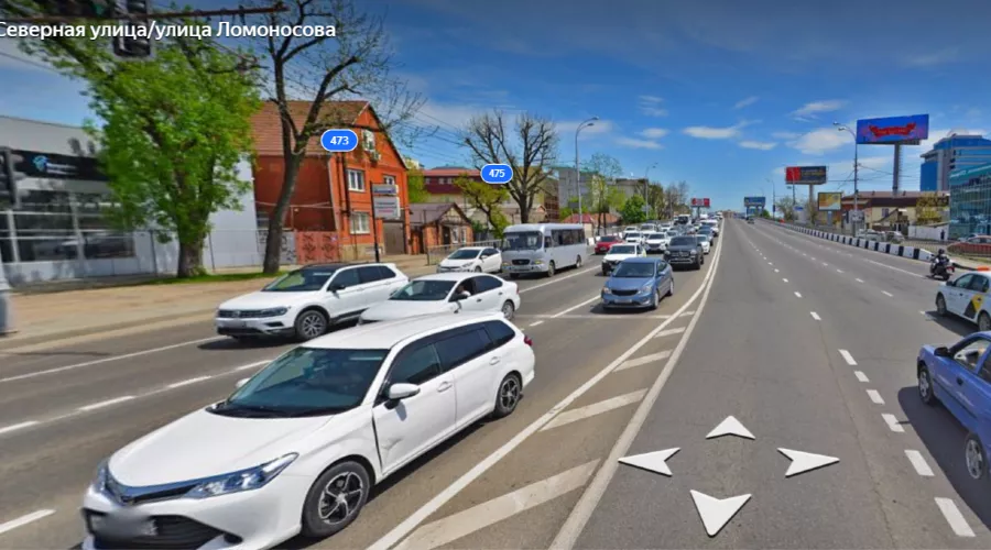 Краснодар, пересечение улиц Северной и Ломоносова &copy;&nbsp;Скриншот страницы сервиса &laquo;Яндекс Карты&raquo;, 2021 год