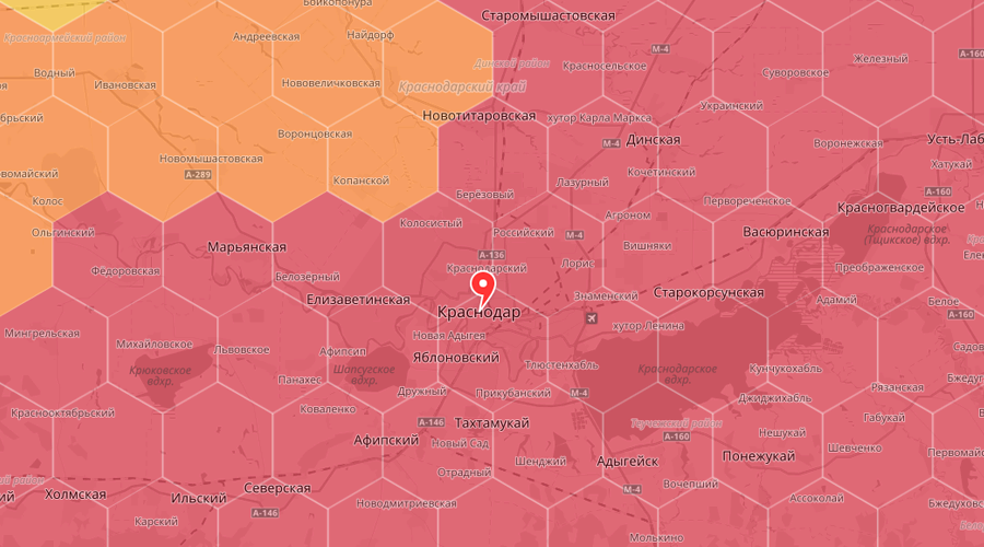 Фрагмент карты пыльцевого мониторинга «Яндекс.Погоды» © Скриншот сайта yandex.ru