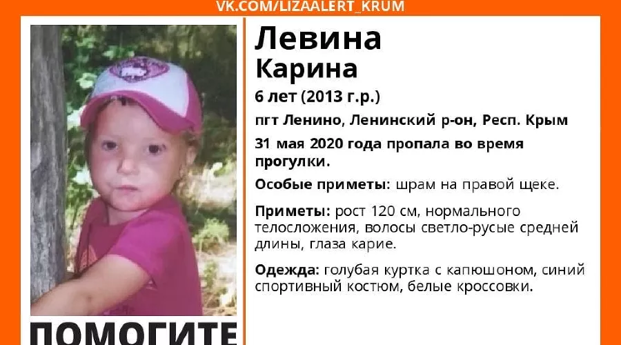 Карина Левина &copy;&nbsp;Ориентировка со страницы &laquo;Лиза Алерт&raquo; vk.com/lizaalert_krum