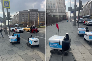 Роботы-доставщики в Москве &copy;&nbsp;Коллаж из видео Веры Мартыновой