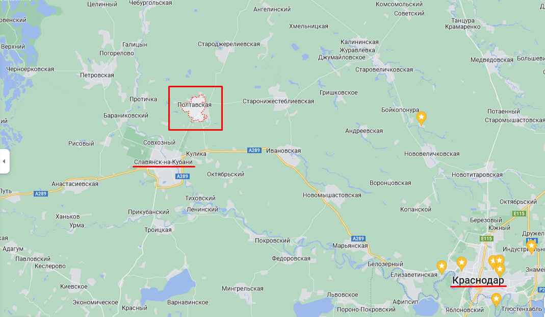 станица Полтавская © Скриншот сервиса Google Карты с сайта https://www.google.com/maps