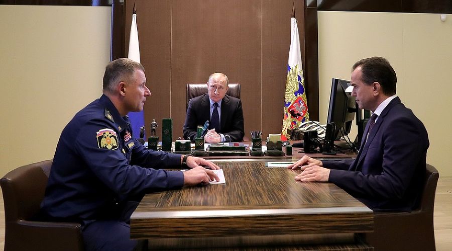 Евгений Зиничев, Владимир Путин и Вениамин Кондратьев &copy;&nbsp;Фото пресс-службы администрации Краснодарского края