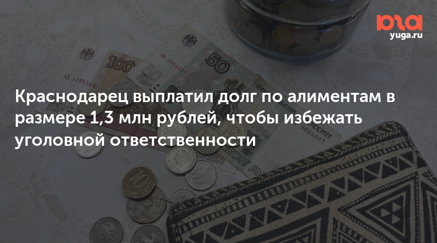 Краснодарец выплатил долг по алиментам в размере 1,3 млн рублей, чтобы избежать уголовной ответственности