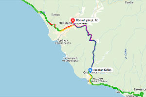 Новомихайловский — Ольгинка. Порядка 15 минут без пробок © Графика сервиса «Яндекс.Карты»