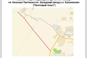 Реконструкция подъездной дороги от кольца Красных Партизан/Западный обход к хутору Копанскому (&laquo;Почтовый тракт&raquo;) &copy;&nbsp;Схема пресс-службы администрации Краснодара