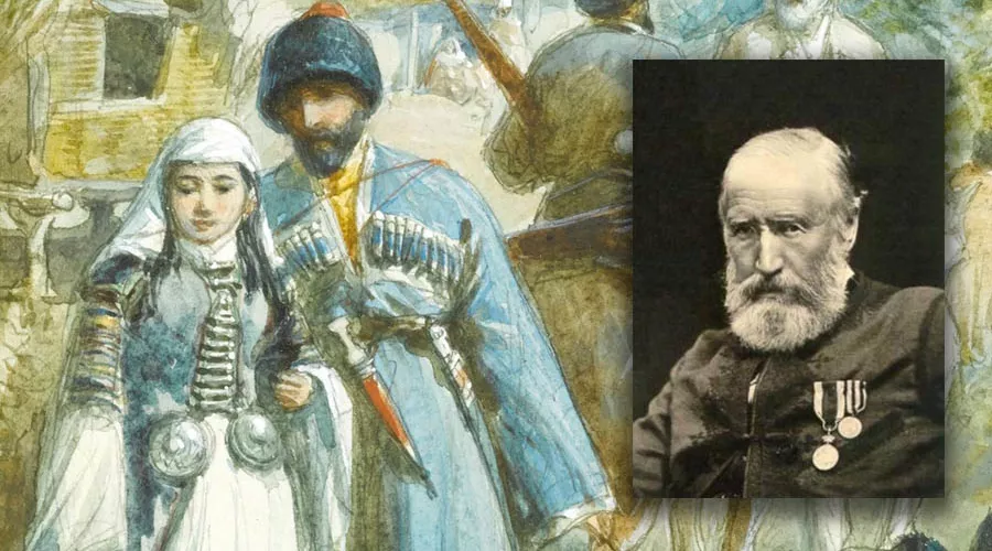 Черкесы на реке Субаши, Уильям Симпсон. Портрет художника &copy;&nbsp;Коллаж Юга.ру