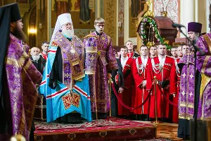 Парадный расчет казаков Кубанского казачьего войска отстоял молебен перед отправкой в Москву &copy;&nbsp;Михаил Чекалов, ЮГА.ру