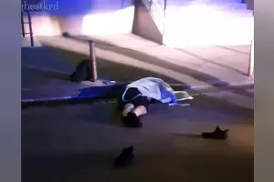 Тело 32-летнего мужчины, выпавшего вечером 8 июля с общего балкона дома на Российской, 72/1 &copy;&nbsp;Скриншот видео телеграм-канала &laquo;Жесть Краснодара и края&raquo;, t.me/ghestkrd