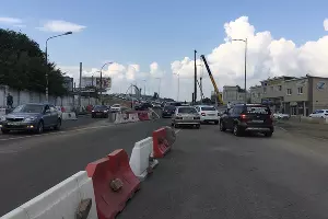 Обстановка возле нового Яблоновского моста в 16:47 &copy;&nbsp;Фото Александра Гончаренко, Юга.ру