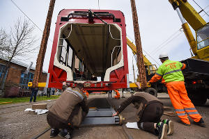 Новый трехсекционный трамвай "Витязь"  © Елена Синеок, ЮГА.ру