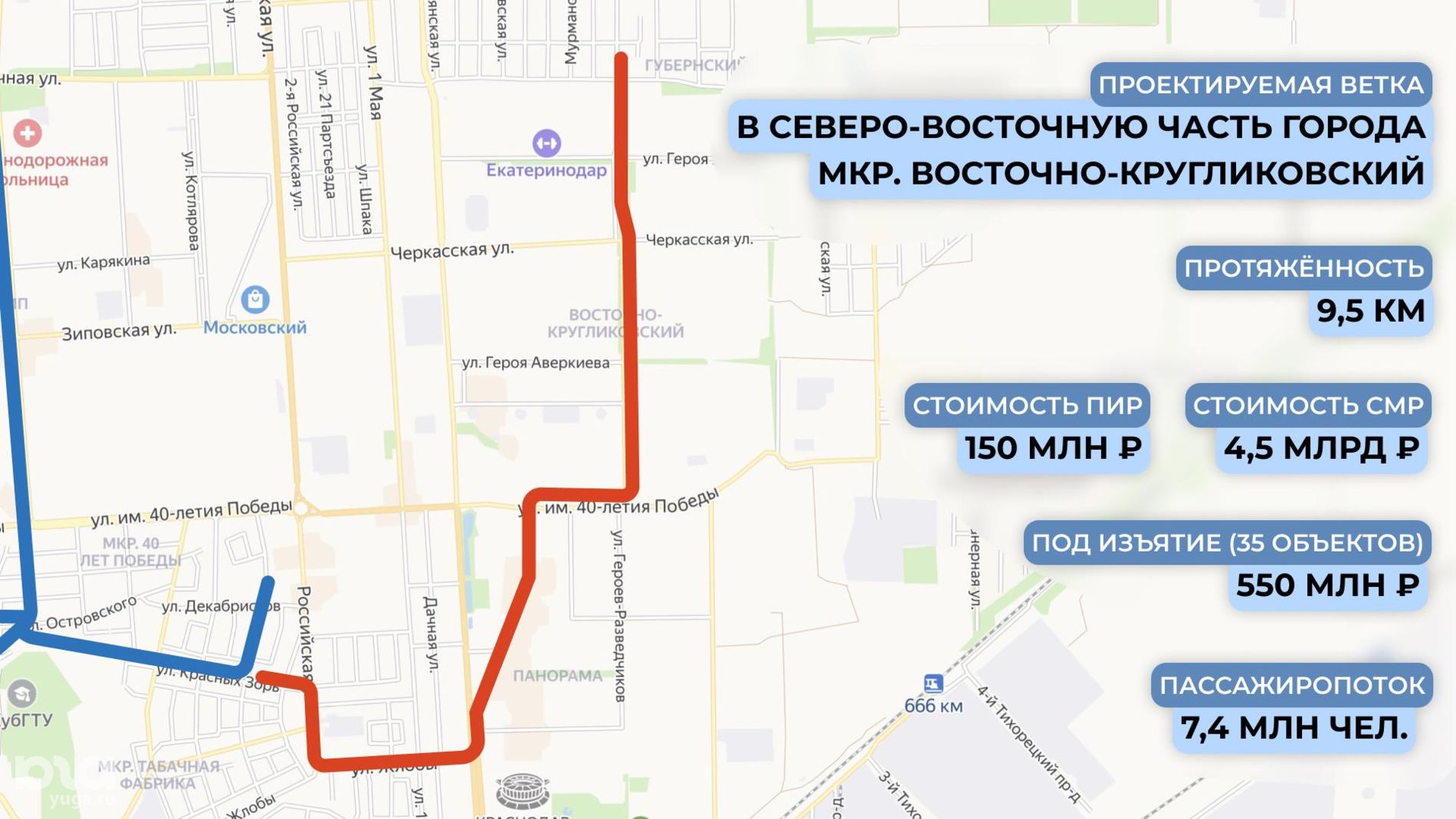Схема трамвайной линии в Восточно-Кругликовский микрорайон © Графика пресс-службы администрации Краснодара