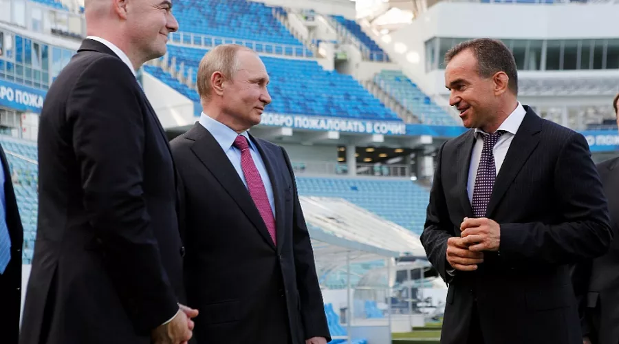 Джанни Инфантино, Владимир Путин и Вениамин Кондратьев &copy;&nbsp;Фото пресс-службы администрации Краснодарского края