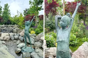 Коллаж из фотографий скульптуры «Утро»  &copy;&nbsp;Фото из телеграм-канала &laquo;Парк &laquo;Краснодар&raquo;