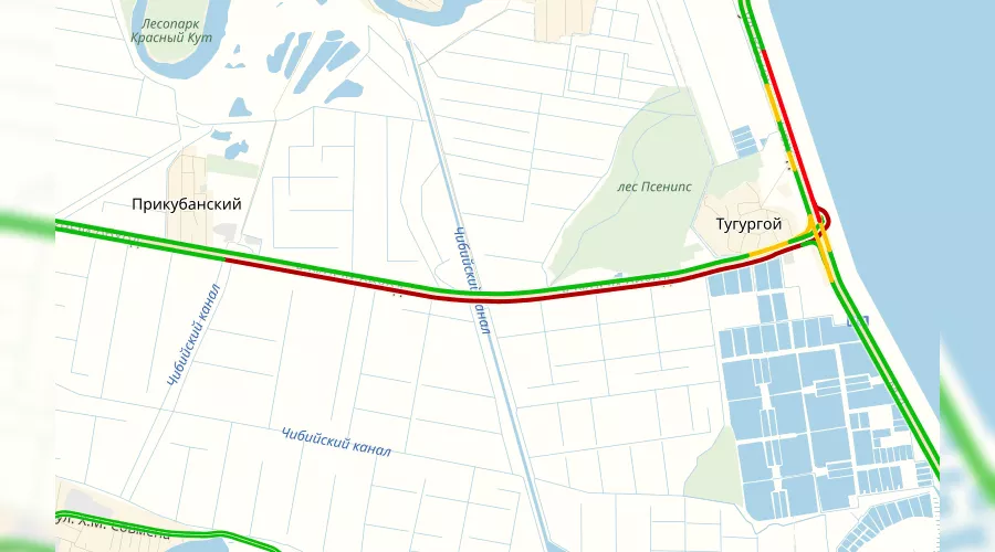 Пробка на Южном обходе от поселка Прикубанского до трассы М4 «Дон» 29 марта в 23:50 &copy;&nbsp;Графика пресс-службы &laquo;Яндекса&raquo;