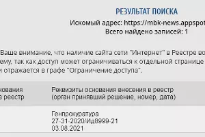  &copy;&nbsp;Скриншот с сервиса проверки ограничения доступа, https://blocklist.rkn.gov.ru/