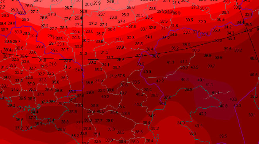 Максимальная температура 6 августа © Изображение с сайта Гисметео, gismeteo.ru