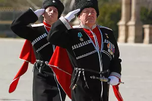 Построение казаков, участвующих в Параде Победы в Москве &copy;&nbsp;Влад Александров, ЮГА.ру