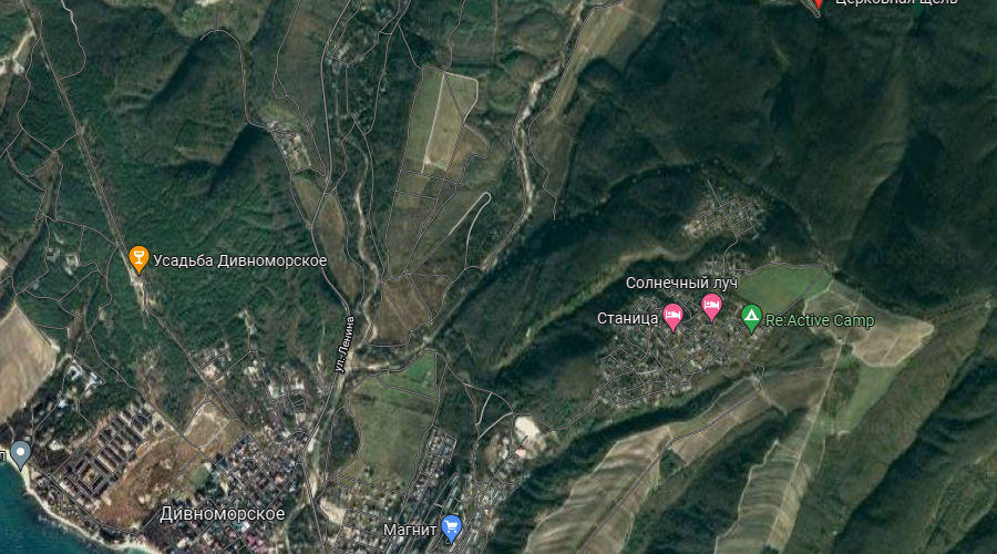 Водохранилище Церковная Щель расположено примерно в трех километрах к северо-востоку от поселка Дивноморского © Скриншот сайта Google.com/maps