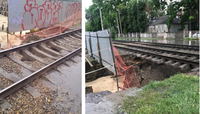 В Краснодаре по улице Клинической из-за дождя провалился грунт