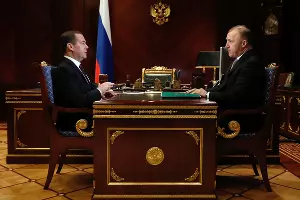 Дмитрий Медведев и Мурат Кумпилов &copy;&nbsp;Фото пресс-службы главы Республики Адыгея