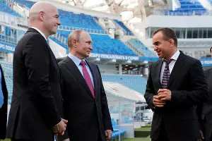 Джанни Инфантино, Владимир Путин и Вениамин Кондратьев &copy;&nbsp;Фото пресс-службы администрации Краснодарского края