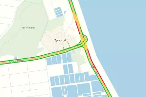 На развязке в строну Южного обхода бывает затор &copy;&nbsp;Графика &laquo;Яндекс.Карты&raquo;