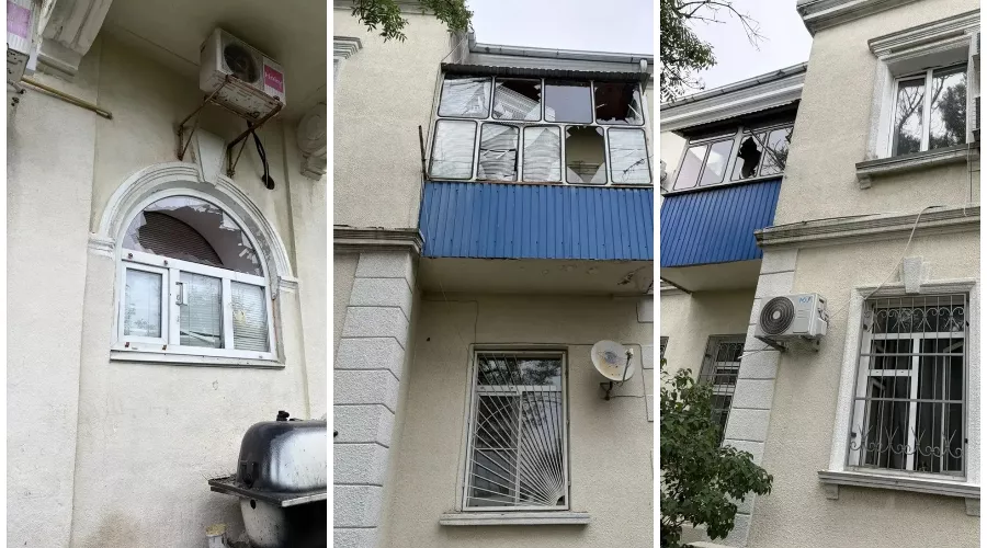 Поврежденное обломками БПЛА здание в Новороссийске &copy;&nbsp;Фото из телеграм-канала оперштаба Кубани, t.me/opershtab23