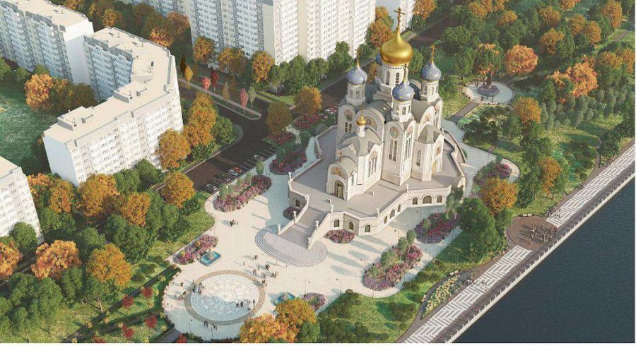 Макет храма на аллее 80-летия образования Кубани © Скриншот изображения из телеграм-канала «Кубанская митрополия»