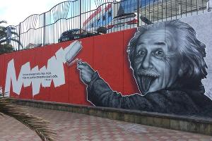 В Сочи на подпорной стене нарисовали граффити с Альбертом Эйнштейном © Фото пресс-службы администрации Сочи