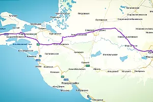 Краснодарская часть пути через Славянск-на-Кубани &copy;&nbsp;Графика &laquo;Яндекс.Карты&raquo;