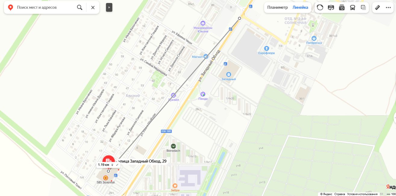 Ближайшая зебра через Западный обход © Скриншот сайта yandex.ru/maps