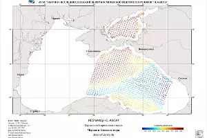 Карта значений скорости и направления приводного ветра в Черном и Азовском морях &copy;&nbsp;Карта с сайта planeta.infospace.ru/